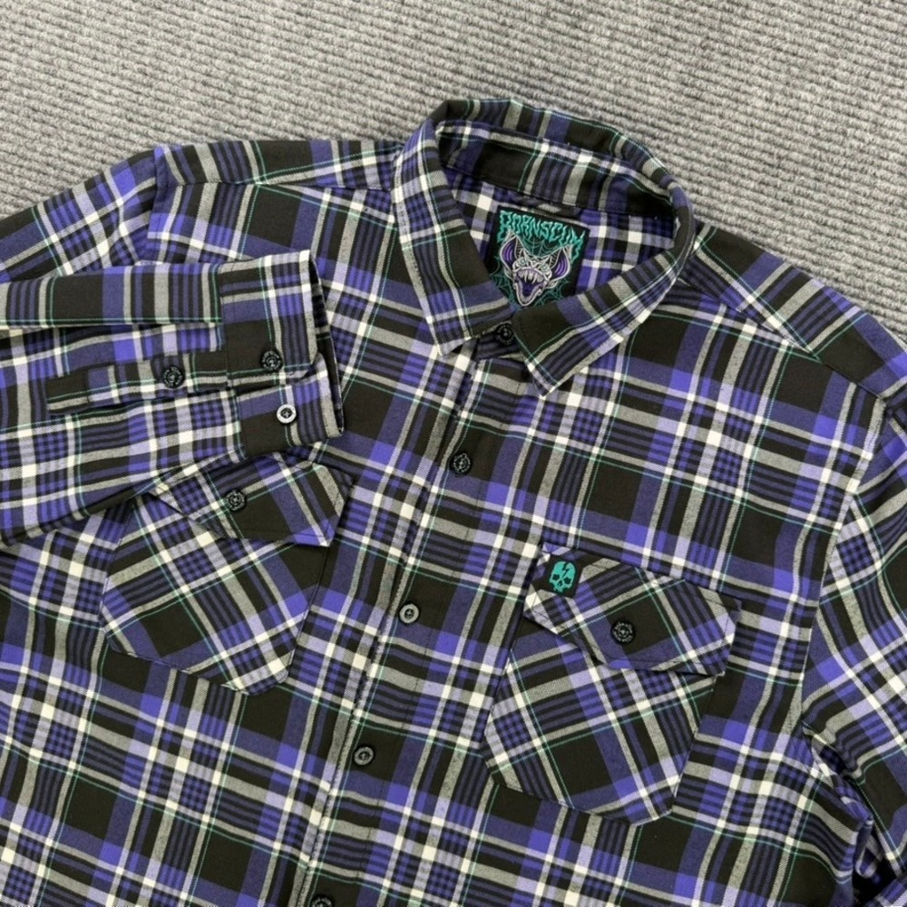 Born Scum Bottom Feeder Purple Plaid Flannel Mens 2XL Button Down Shirt XXL